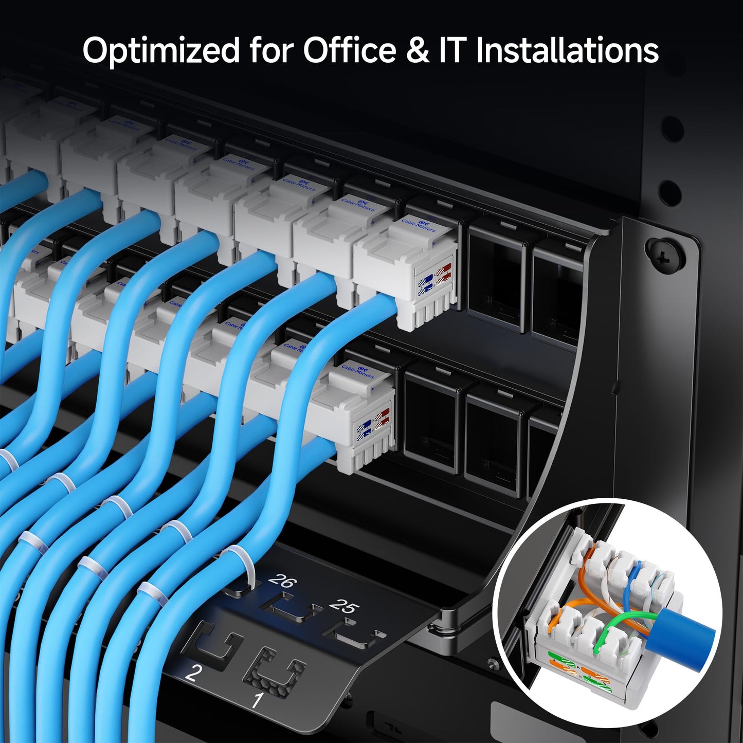 Cable Matters Rackmount or Wall Mount 1U 24 Port Keystone Patch Panel with Cable Management and Support Bar, 19-inch Blank Patch Panel for Keystone Jacks