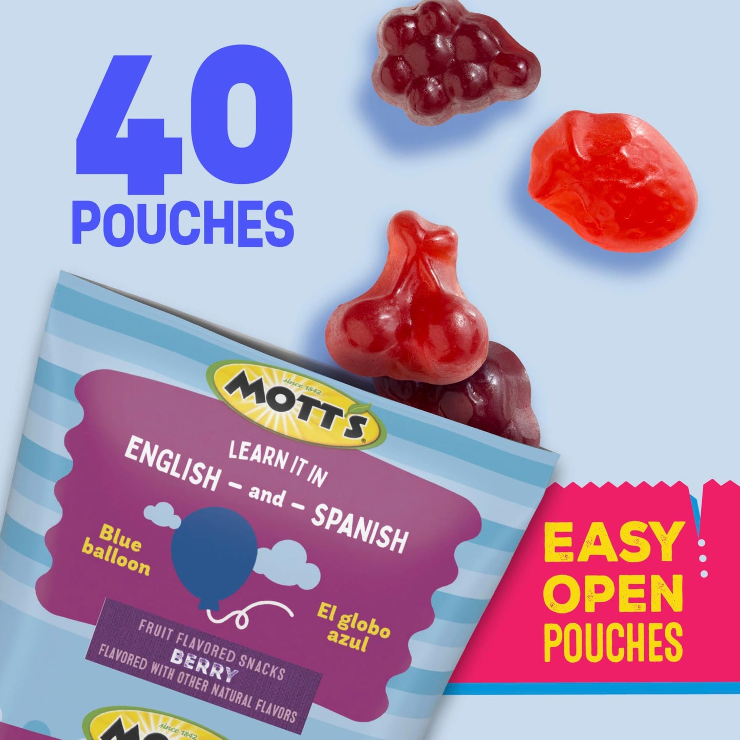Mott's Fruit Flavored Snacks, Berry, Gluten Free Snack, Family Pack, 40 Ct, 32 oz