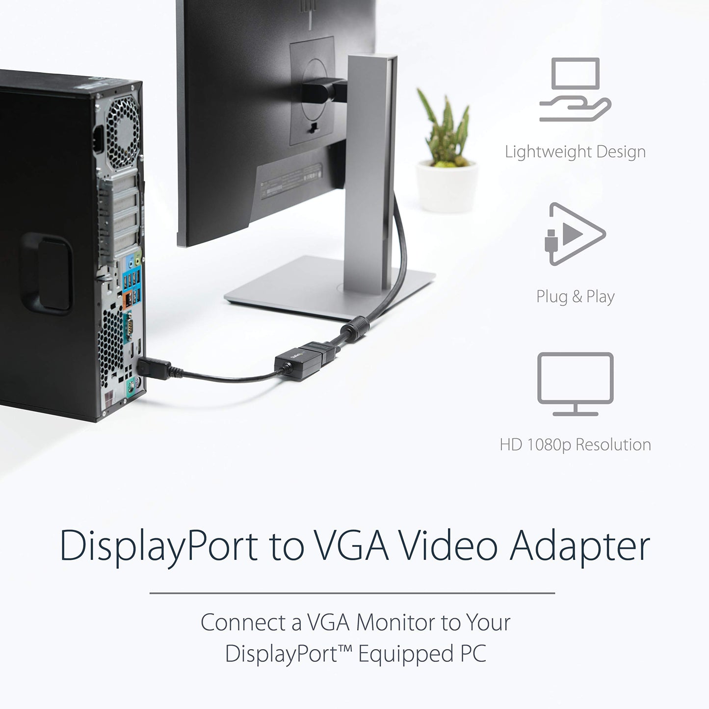 StarTech.com DisplayPort To VGA Video Adapter Converter - Active - 1080p - DP to VGA Converter (DP2VGA2) Black