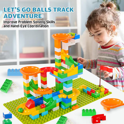 Marble Run Building Blocks for Kids Ages 3+ | 121-Piece Dinosaur STEM Toy with 6 Dinosaurs & 2 Baseplates | Durable Construction Set with Step-by-Step Guide