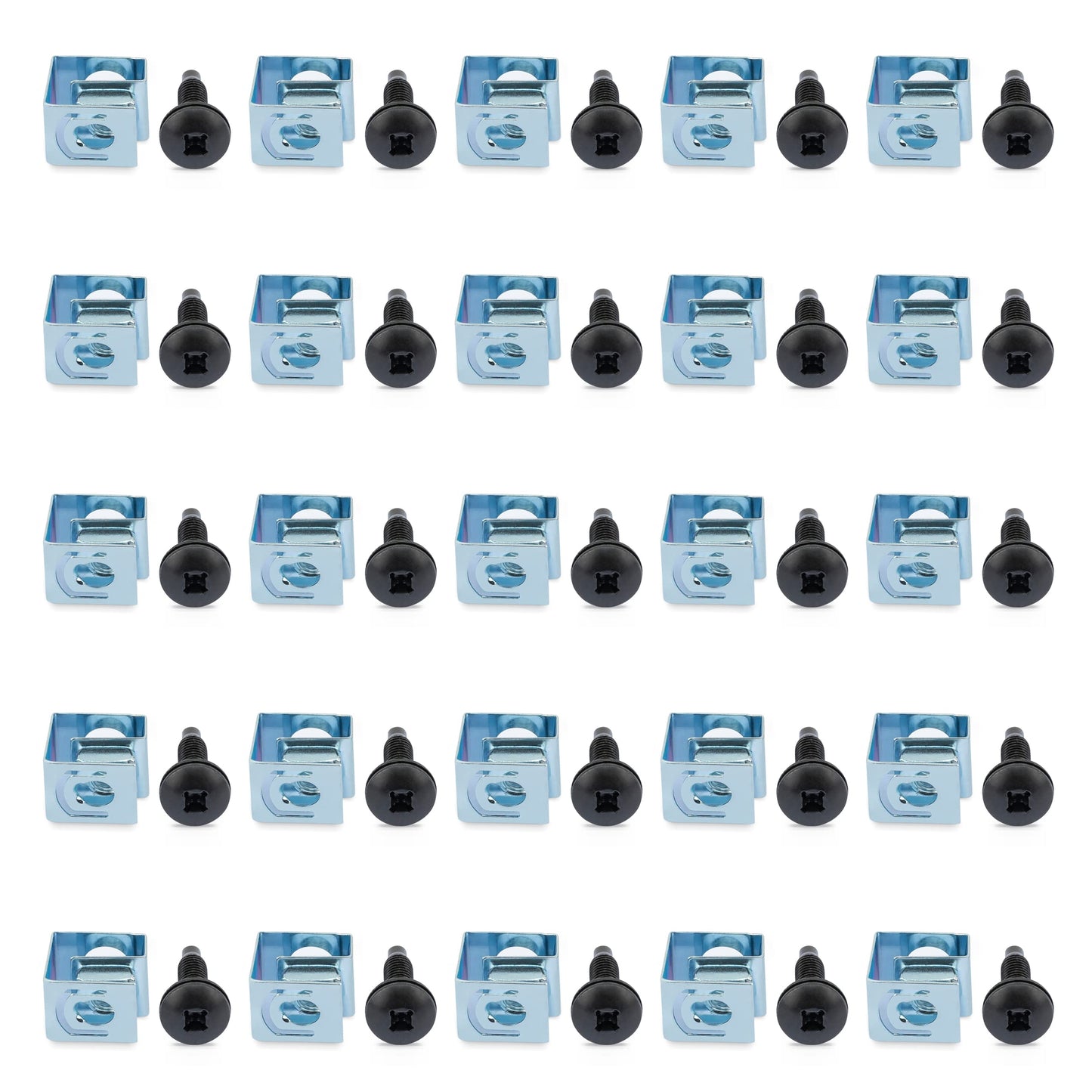 StarTech 50-Pack 10-32 19mm Screws and Square Hole Clip Nuts for 19" or 10" Server Racks, Cabinets and Enclosures, Black and Silver - TAA