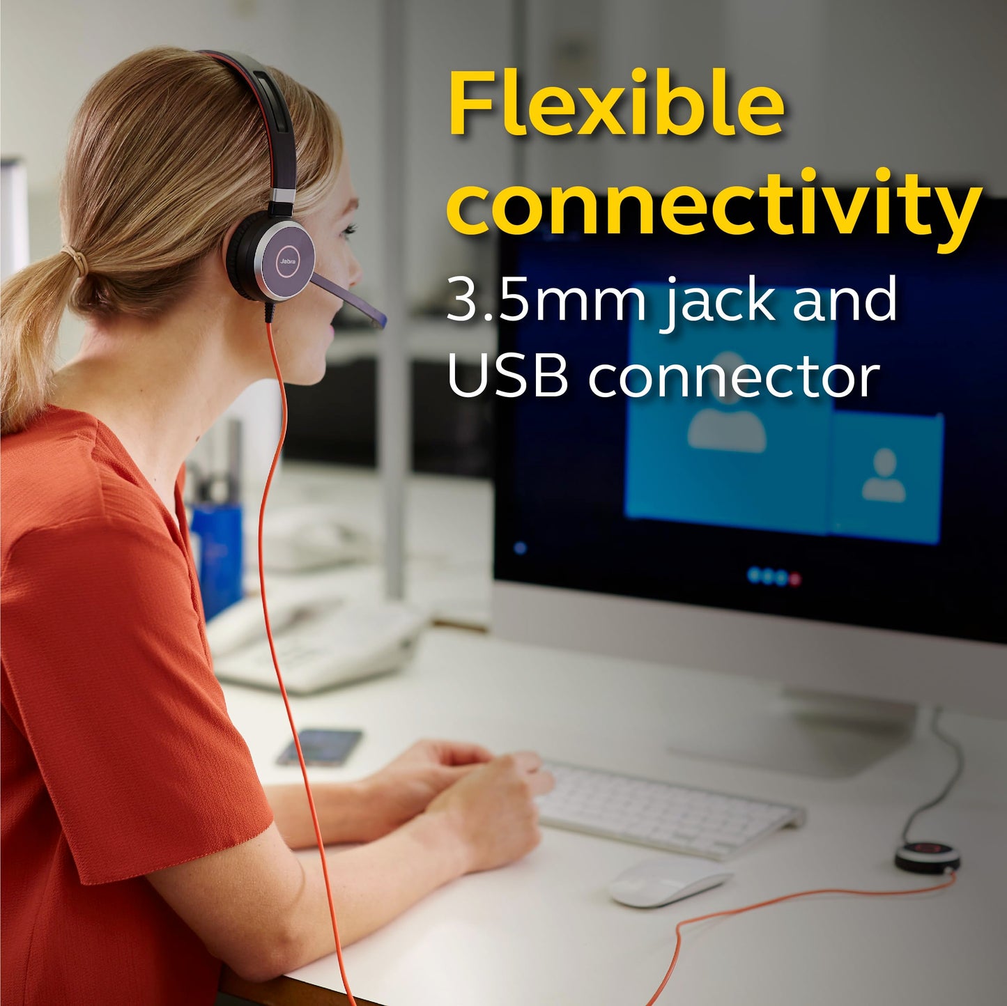Jabra Evolve 40 Professional Wired Headset, Stereo, MS-Optimized – Telephone Headset for Greater Productivity, Superior Sound for Calls and Music, 3.5mm Jack/USB Connection, All-Day Comfort Design