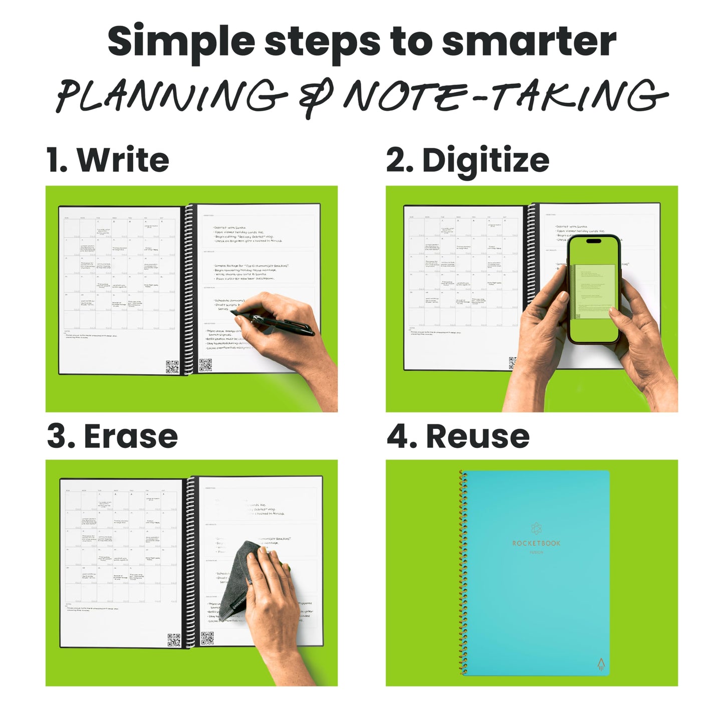 Rocketbook Fusion Hybrid Reusable Planner and Notebook in One, Additional Blank Pages, Goal and Project Tracker, Undated Planner, Letter Size 8.5x11, Black (Pack of 1)