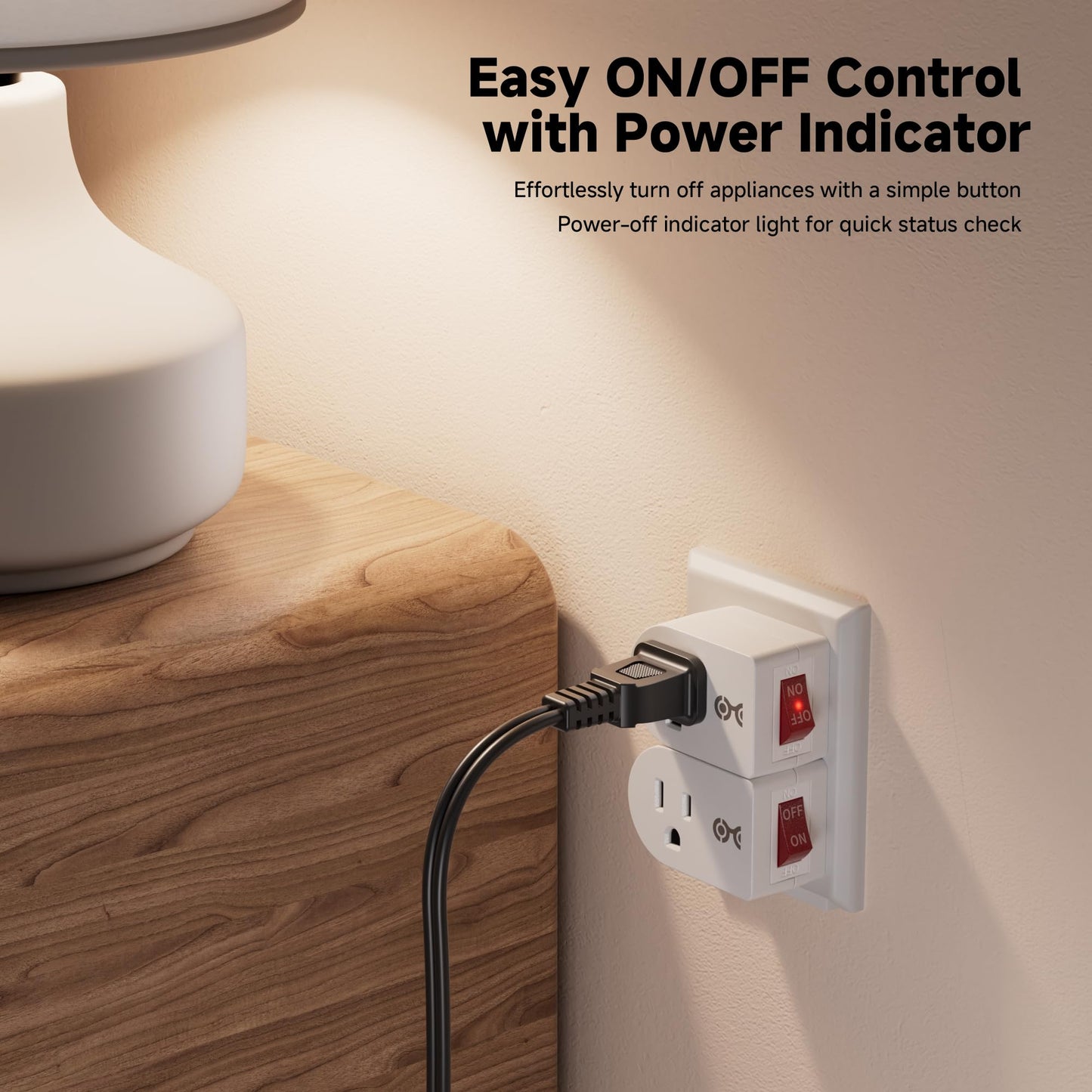 [ETL Listed] Cable Matters 3-Pack Grounded Outlet Switch with On Off, Plug Switch On Off, Single Outlet Adapter, Black