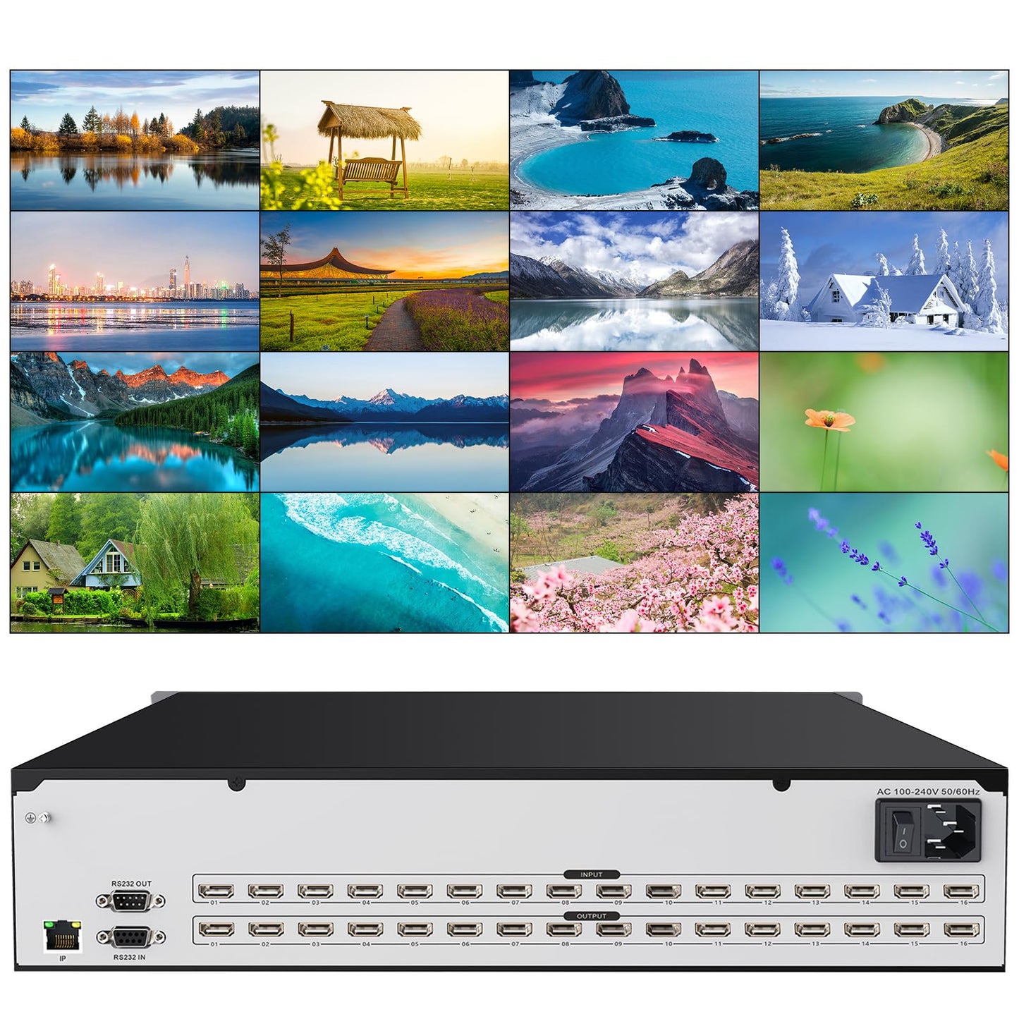 ICUIXIAN 16x16 HDMI Matrix Switch 4K@30Hz with Web GUI+LAN Port+Rs232 Control, Rack Mount HDMI Matrix 16x16 Support EDID, HDCP, Backlit Button, LED Screen Display (16 hdmi switcher 1x16 Splitter)