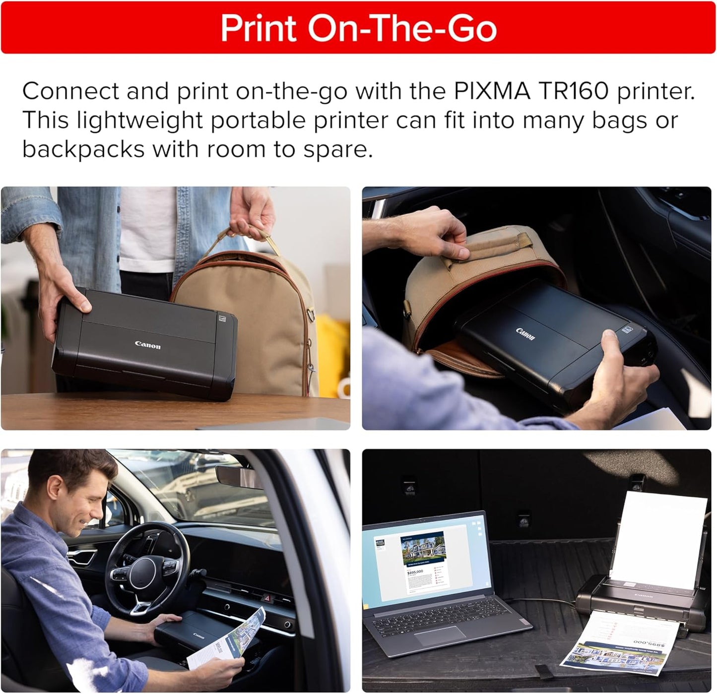 Canon PIXMA TR160 Wireless Portable Printer, 50-Sheet Paper Tray and 1.44" Display