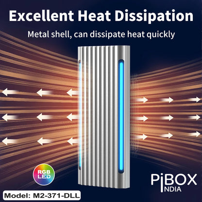 PiBOX India NVMe M2 Enclosure - Dual Protocol USB 3.2 Tool-Free Case, PCI-E Reader, USB-C, M & B+M Keys, 2230/2242/2260/2280 SSDs