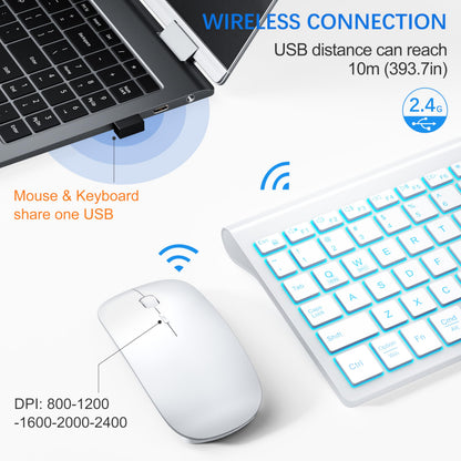 TopMate Wireless Keyboard and Mouse Ultra Slim Combo, 2.4G Silent Compact USB 2400DPI Mouse and Scissor Switch Keyboard Set with Cover, Batteries Included, for PC/Laptop/Windows/Mac - White