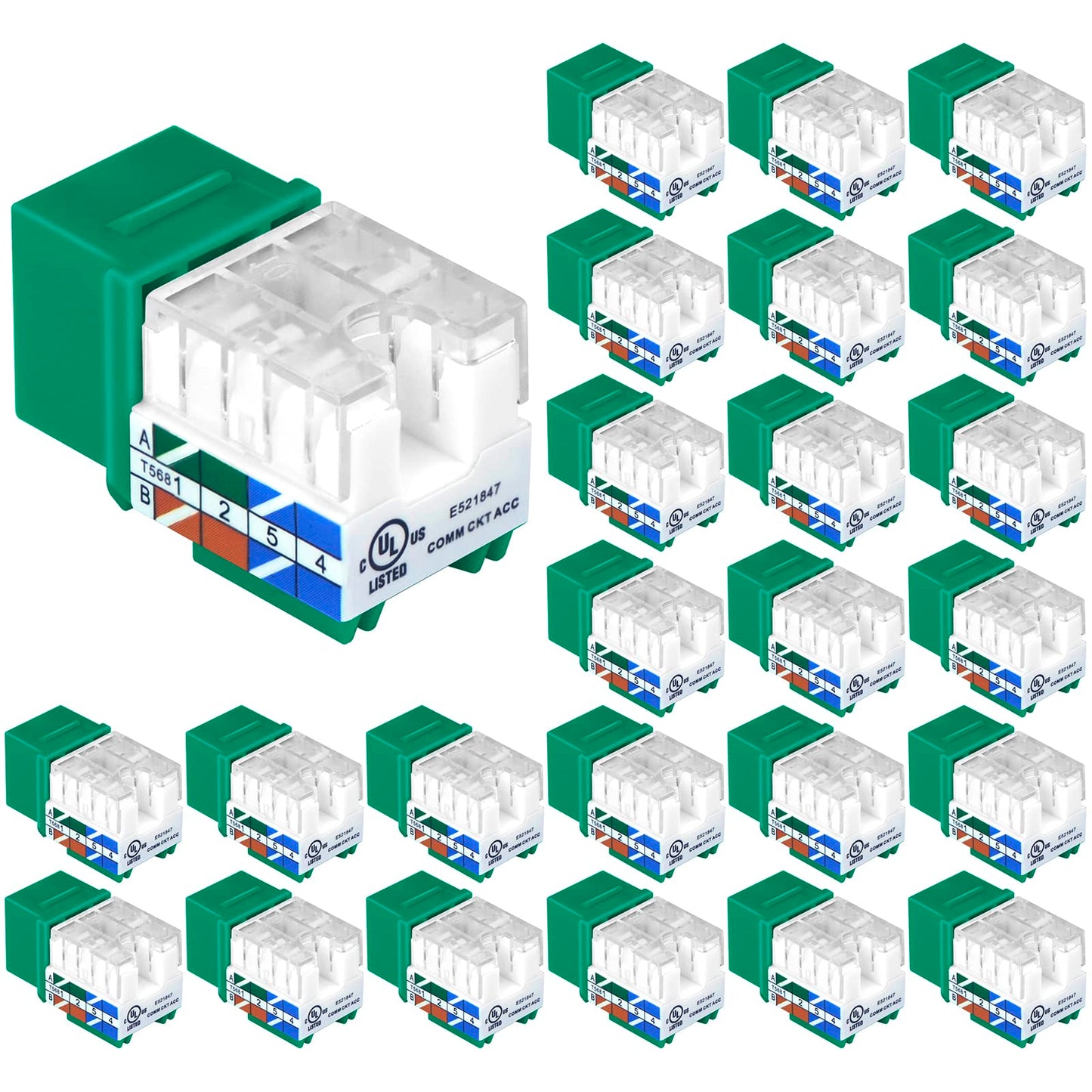 VCE UL Listed 10Gbps Cat6 Keystone Jack Insert 25-Pack, 90 Degree Punch Down RJ45 Keystone Jack Adapter Slim Profile Blue