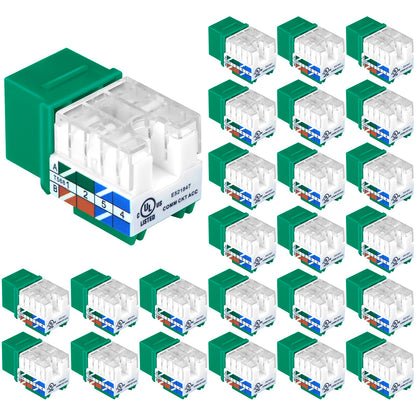 VCE UL Listed 10Gbps Cat6 Keystone Jack Insert 25-Pack, 90 Degree Punch Down RJ45 Keystone Jack Adapter Slim Profile Blue