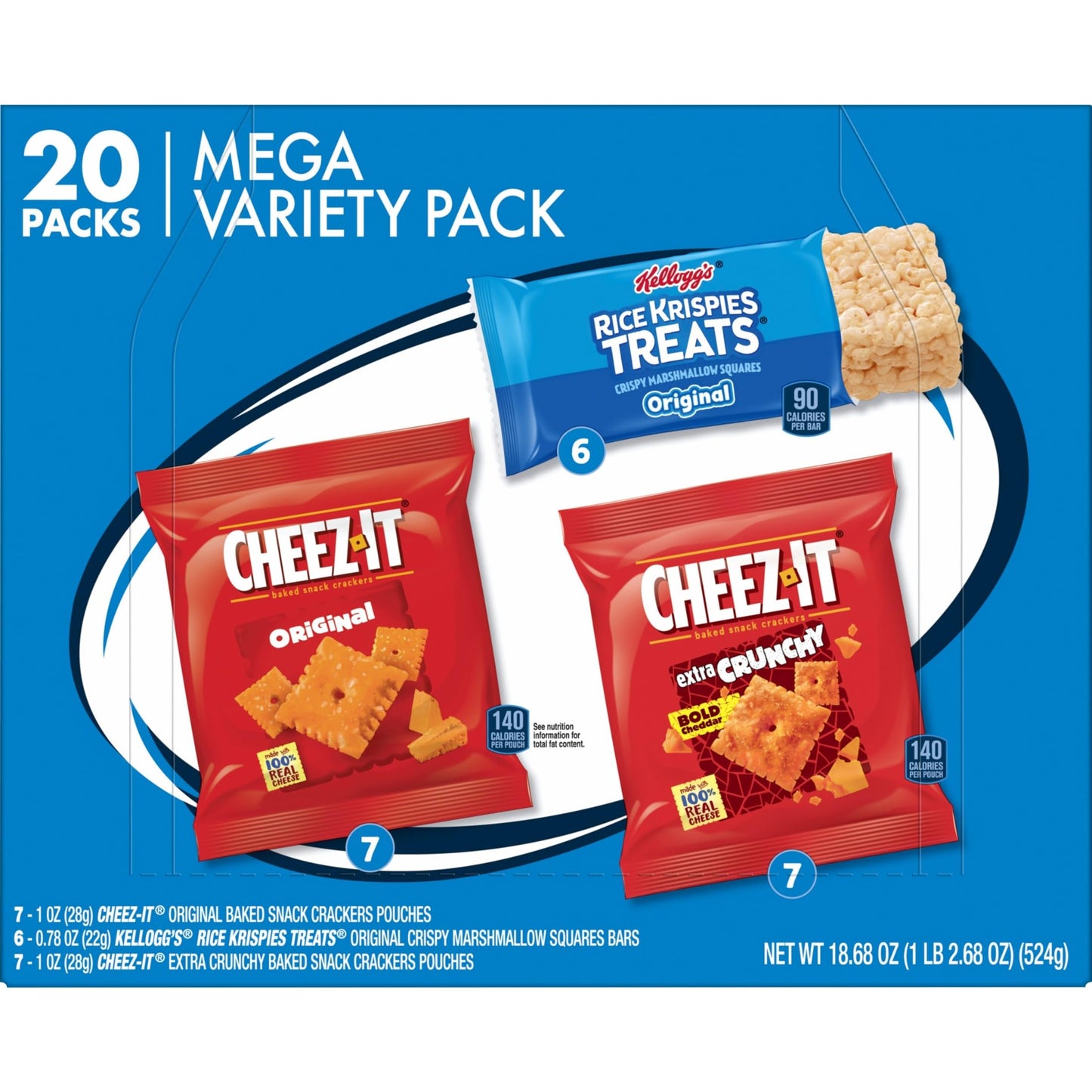 Kellogg's Cheez-It, Pringles & Rice Krispies Treats Snacks Mega Variety Pack, 30.1oz Box (30 Count)