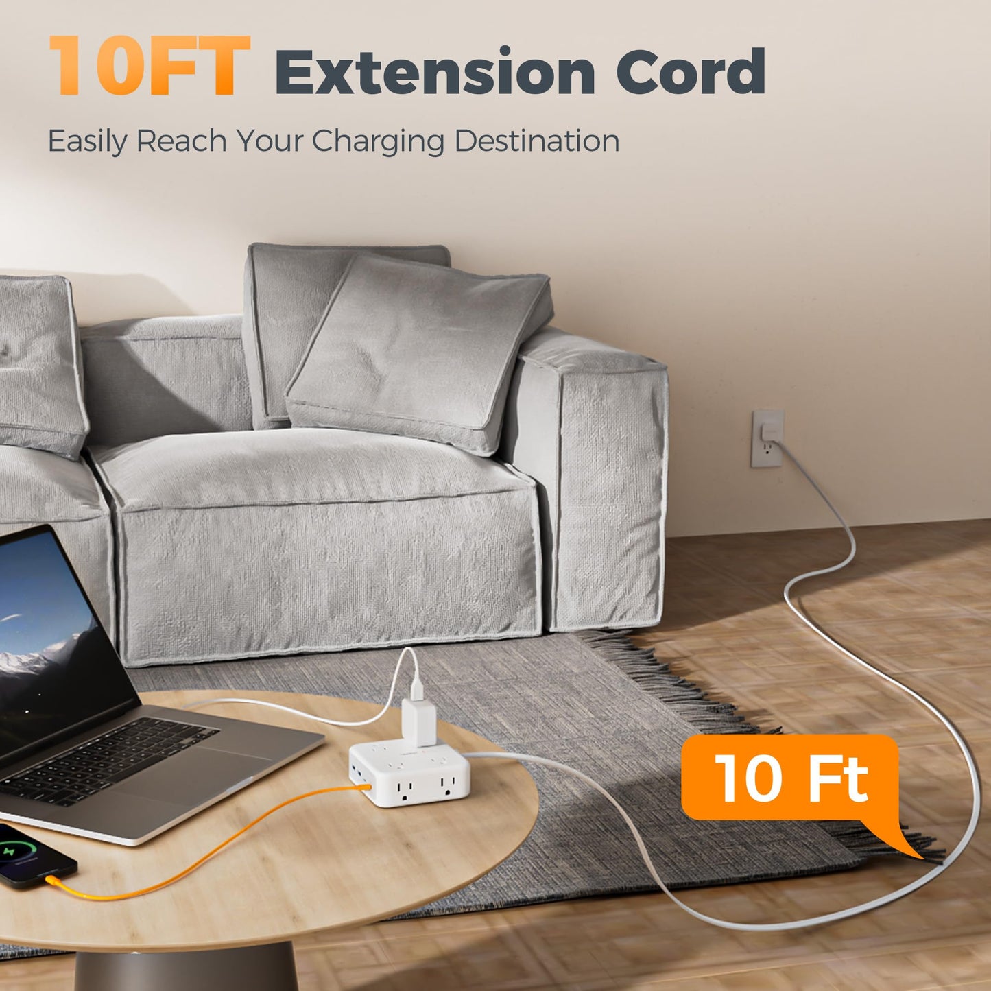 TESSAN Dual Surge Protector Power Strip, 5 Ft Extension Cord Flat Wall Plug with 4 USB (2 USB C) 8 Outlets, 2100J Surge Protection, 20W Multiple Charging Station for Home, Office, College, Dorm, Grey