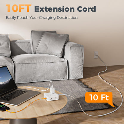 TESSAN Dual Surge Protector Power Strip, 5 Ft Extension Cord Flat Wall Plug with 4 USB (2 USB C) 8 Outlets, 2100J Surge Protection, 20W Multiple Charging Station for Home, Office, College, Dorm, Grey