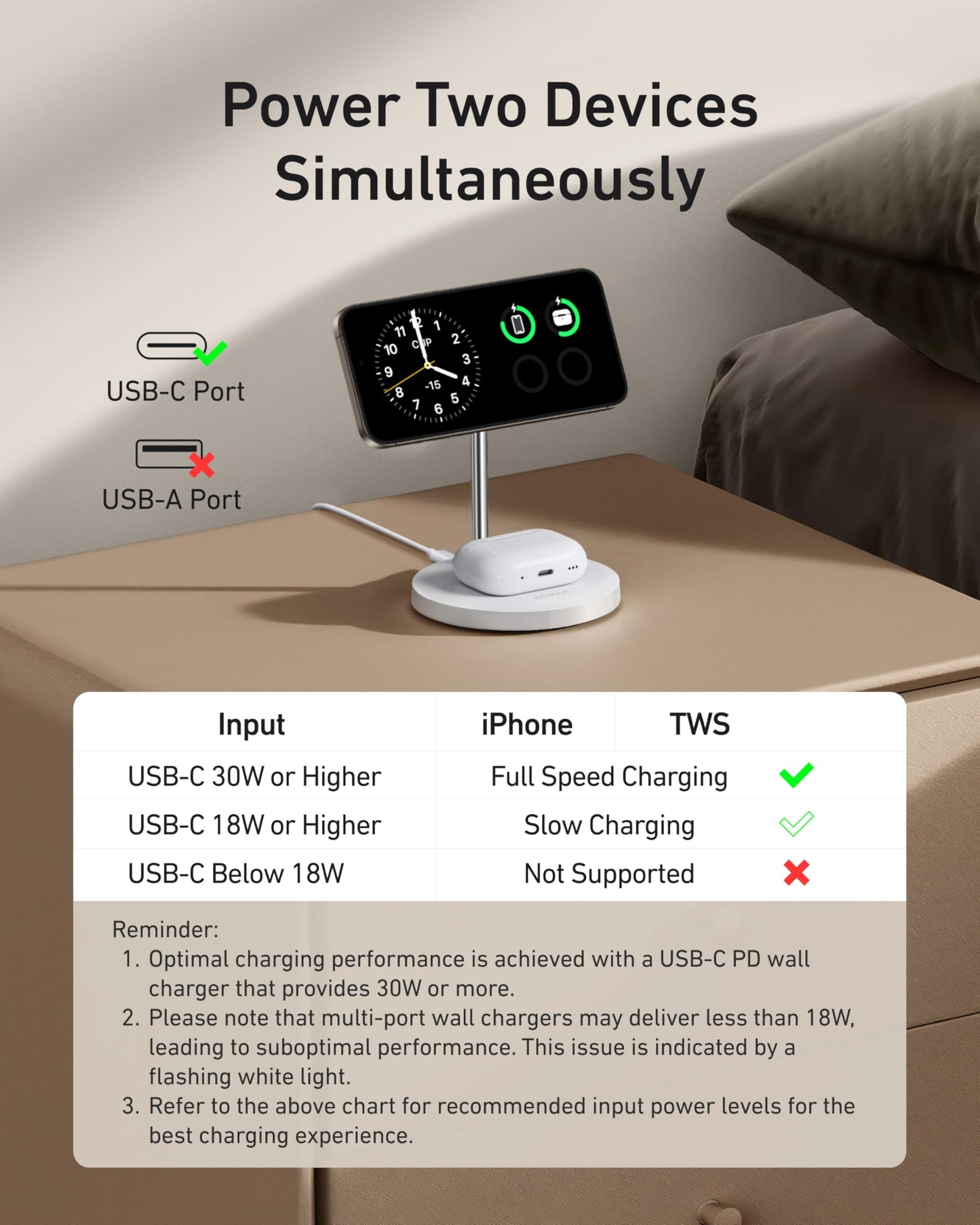 Anker MagSafe Compatible MagGo Charger Stand, iPhone 17 Wireless Charger, 2-in-1 Charging Station, Qi2 Certified 15W Fast Charging, for iPhone 17/16/15/14/13/12, AirPods Pro (Black, No Adapter)