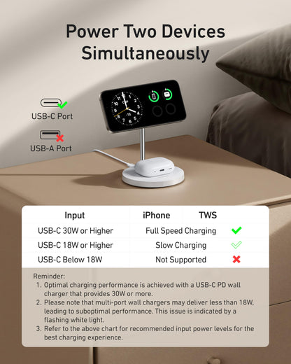 Anker MagSafe Compatible MagGo Charger Stand, iPhone 17 Wireless Charger, 2-in-1 Charging Station, Qi2 Certified 15W Fast Charging, for iPhone 17/16/15/14/13/12, AirPods Pro (Black, No Adapter)