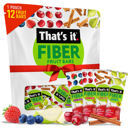 That’s it. High Fiber Fruit Bars Variety Pack (12 Count) – Cinnamon, Pear, Mixed Berries & Cherry, 7g Fiber from Real Fruit, 3-4 Ingredients, No Added Sugar, 130 Calories, Gluten-Free, Top 12 Allergen-Free, Non-GMO