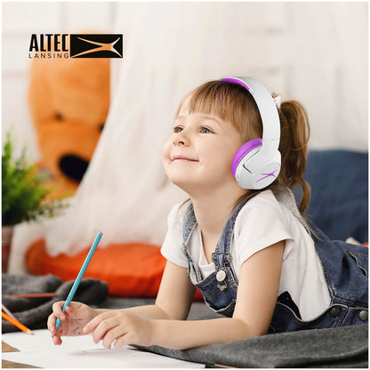 Altec Lansing Kid Safe Noise Cancelling Wireless Headphones 15H Battery, 85dB Volume Limit, Foldable Design Powerful Sound, Active Noise Cancellation Perfect for Kids Ages 7+ (Whiteout Pop Pink)