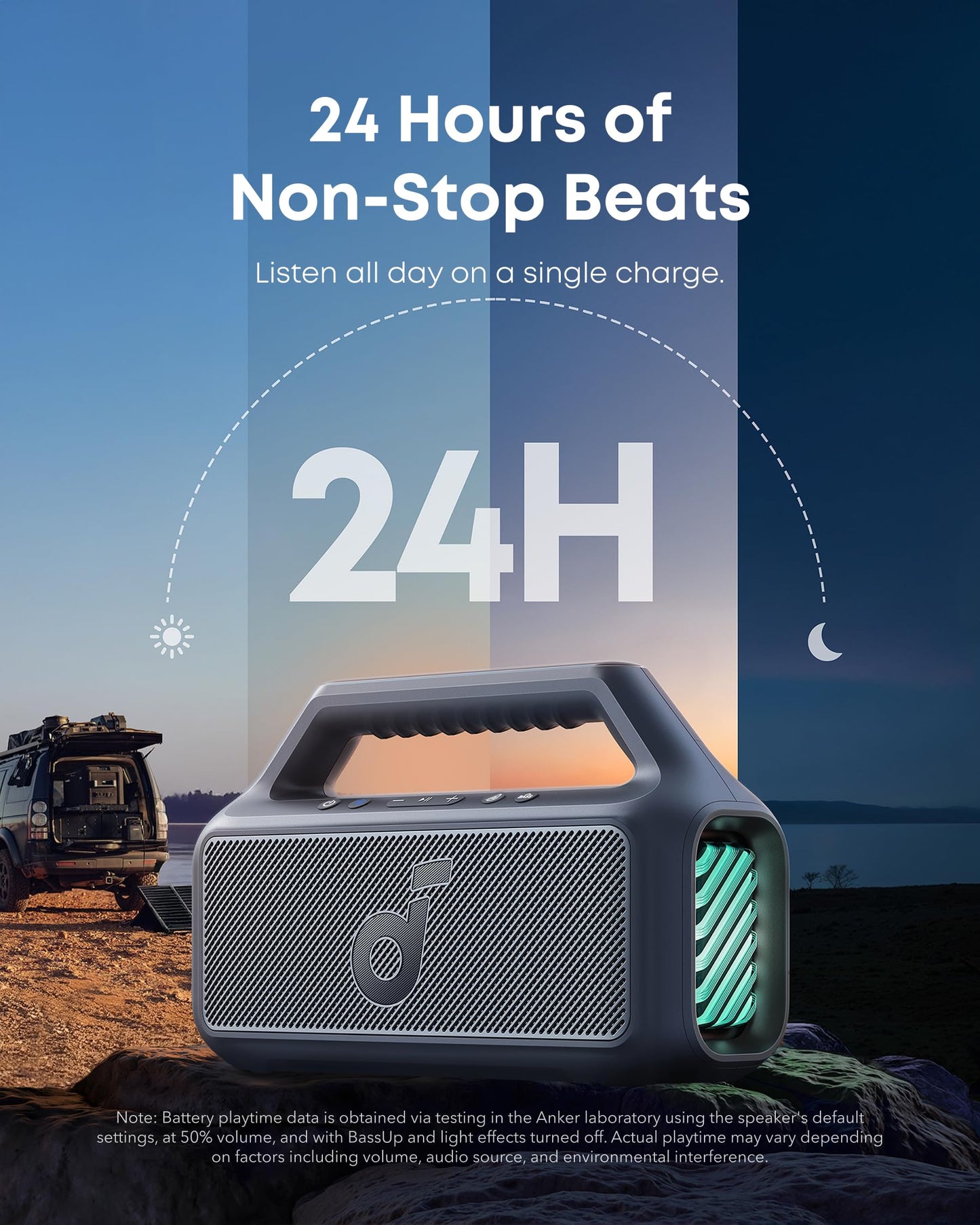 Soundcore Boom 2 By Anker, Outdoor Speaker, 80W, Subwoofer, BassUp 2.0, 24H Playtime, IPX7 Waterproof, Floatable, RGB Lights, USB-C, Custom EQ, Portable for Camping and Beach - Black