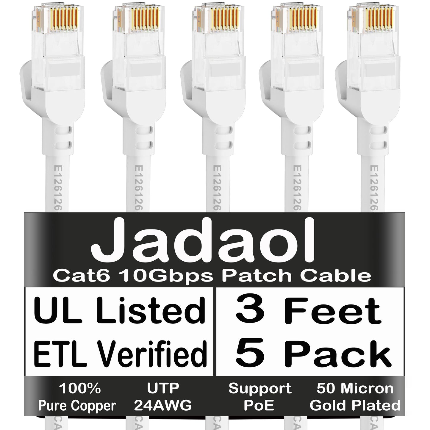 Jadaol Cat 6 Ethernet Cable 50 ft, 10Gbps Support Cat8 Cat7 Network, Flat RJ45 LAN Patch Cable, High-Speed Wired Internet Cable for Router, Modem, Switch, Gaming Consoles, PC, Streaming Devices, White