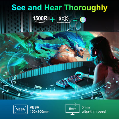 SANSUI 34-Inch Curved Gaming Monitor UWQHD 3440 x 1440P Up to 200Hz 165Hz Curved 1500R - PIP/PBP, OD 1ms, HDR, 300nits, sRGB 130%, DCI-P3 97%,AI Crosshair,HDMI2.1x2,DP1.4(Cable Included)