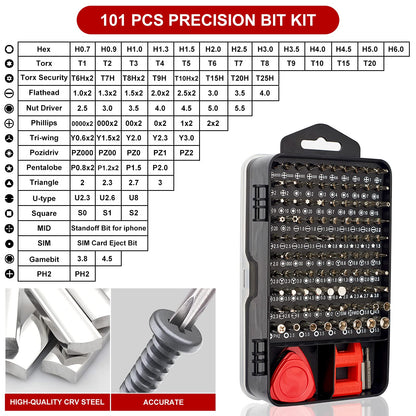 STREBITO Precision Magnetic Screwdriver Set 124-Piece Electronics Tool Kit with 101 Bits, for Computer, Laptop, Cell Phone, PC, MacBook, iPhone, PS4, PS5, Xbox Repair
