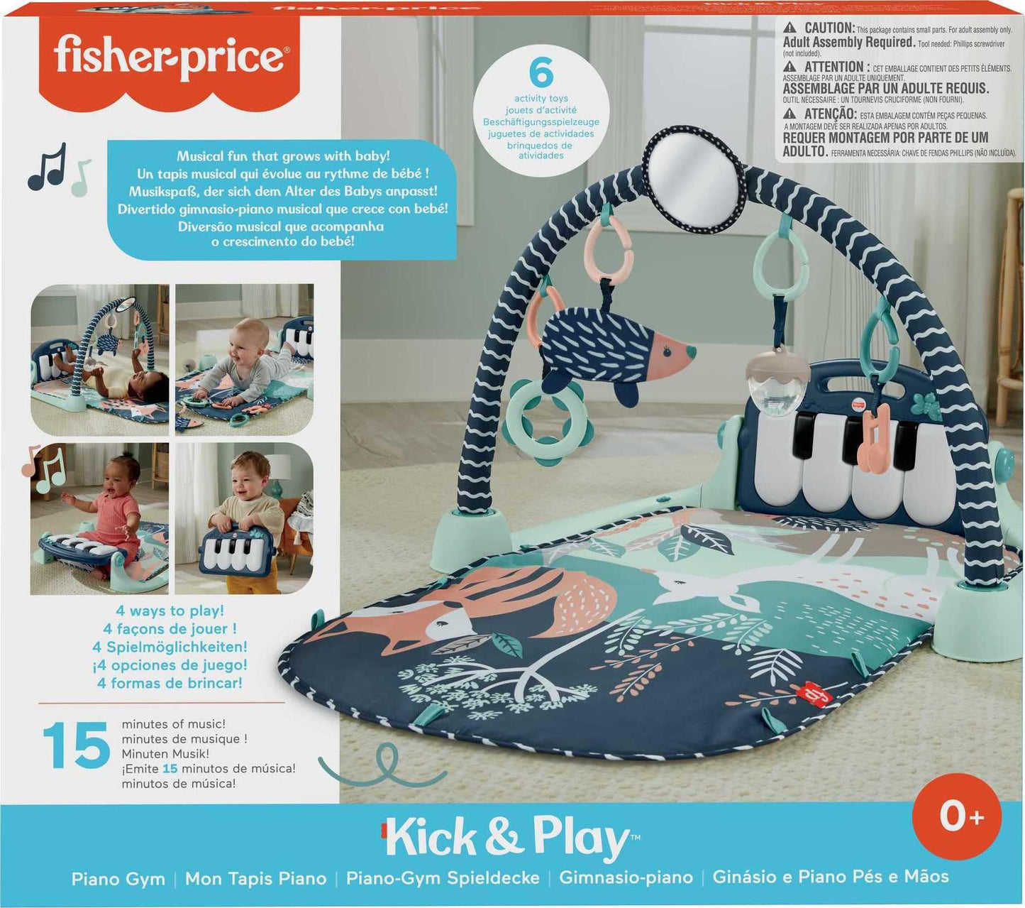 Fisher-Price Baby Playmat Glow and Grow Kick & Play Piano Gym, Blue Musical Learning Toy with Developmental Activities for Newborns 0+ Months