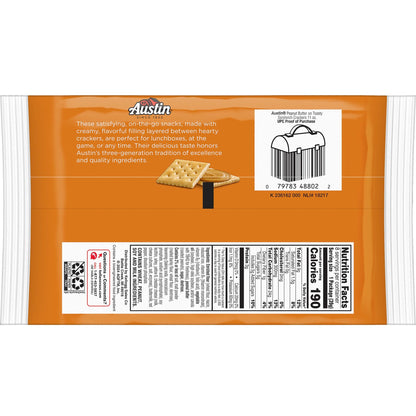 Austin Peanut Butter On Toasty Sandwich Crackers, Lunch Snacks, 11oz Tray (8 Packs)