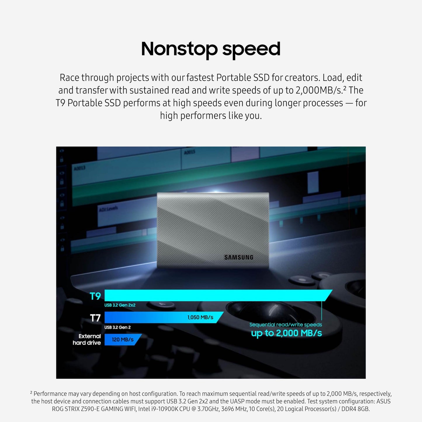 Samsung T9 Portable SSD 2TB, USB 3.2 Gen 2x2 External Solid State Drive, Seq. Read Speeds Up to 2,000MB/s for Gaming, Students and Professionals, MU-PG2T0B/AM, Black