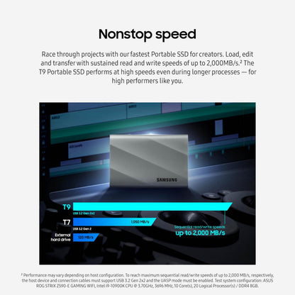 Samsung T9 Portable SSD 2TB, USB 3.2 Gen 2x2 External Solid State Drive, Seq. Read Speeds Up to 2,000MB/s for Gaming, Students and Professionals, MU-PG2T0B/AM, Black
