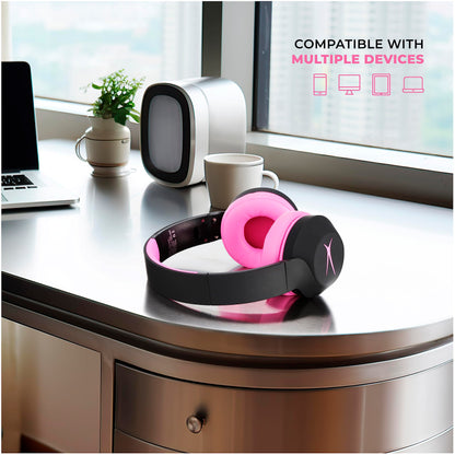 Altec Lansing Kid Safe Noise Cancelling Wireless Headphones 15H Battery, 85dB Volume Limit, Foldable Design Powerful Sound, Active Noise Cancellation Perfect for Kids Ages 7+ (Whiteout Pop Pink)