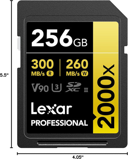 Lexar 256GB 2000x SD Memory Card, 300MB/s Read, 8K, V90, U3, UHS-II