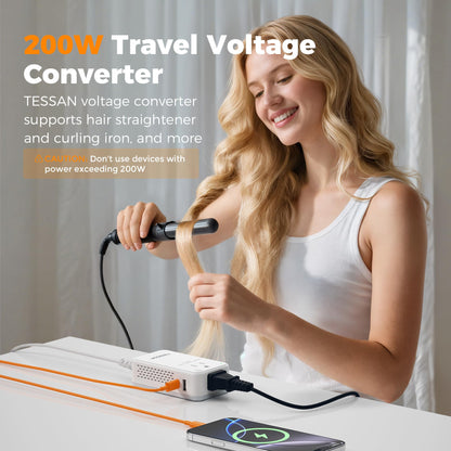 TESSAN 220 to 110 Voltage Converter US to Europe, International Travel Power Adapter with 4 USB Ports(2 USB C), 2 AC and EU/UK/AU Plug Universal Power Converter Adapter Combo, Step Down Transformer