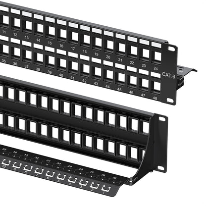 Cable Matters Rackmount or Wall Mount 1U 24 Port Keystone Patch Panel with Cable Management and Support Bar, 19-inch Blank Patch Panel for Keystone Jacks