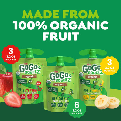 GoGo squeeZ No Sugar Added Organic Fruit & veggieZ Applesauce and Puree Variety Pack, Pedal Peach and Boulder Berry, 3.2 oz Pouches (Pack of 12), Fruit Snacks for Kids, Gluten Free, Nut Free, Recloseable Cap, BPA Free