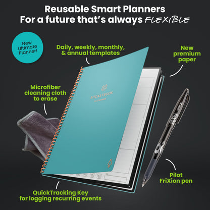 Rocketbook Fusion Hybrid Reusable Planner and Notebook in One, Additional Blank Pages, Goal and Project Tracker, Undated Planner, Letter Size 8.5x11, Black (Pack of 1)