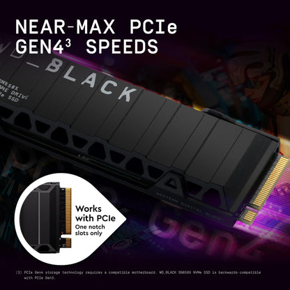 WD_BLACK SN850X 1TB NVMe SSD - M.2 2280, Up to 7,300 MB/s Read speeds, Up to 6,300 MB/s write speeds, Gaming Expansion, High Performance Internal Solid State Drive - WDS100T2X0E
