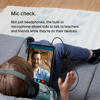 Belkin SoundForm Mini - Wireless Bluetooth Kids Headphones, 30H Battery, 85dB Safe Volume Limit, Built-in Microphone - Toddler On-Ear Earphones for iPhone, iPad - Ideal for School - Blue w/Case