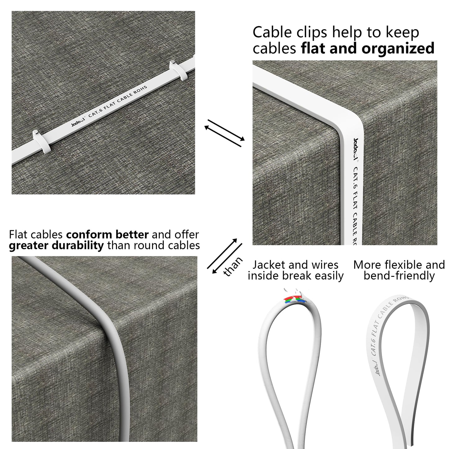 Jadaol Cat 6 Ethernet Cable 50 ft, 10Gbps Support Cat8 Cat7 Network, Flat RJ45 LAN Patch Cable, High-Speed Wired Internet Cable for Router, Modem, Switch, Gaming Consoles, PC, Streaming Devices, White