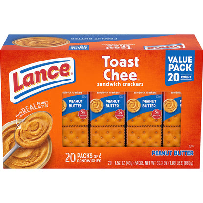 Lance Sandwich Crackers, Variety Pack, 3 Flavors, 20 Individually Wrapped Packs, 6 Sandwiches Each