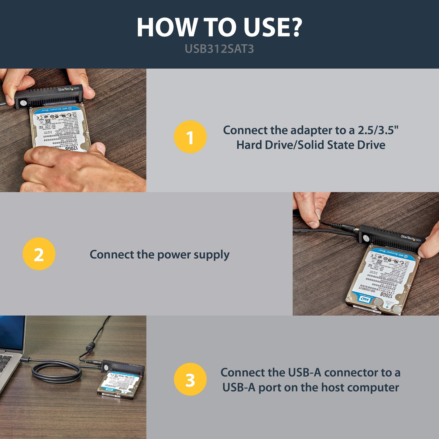 StarTech SATA to USB-C Cable, USB 10Gbps to 2.5in and 3.5in SATA I II III Hard Drive Adapter, External Converter for SSD or HDD Data Transfer