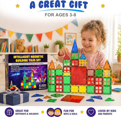 Magnetic Tiles Building Blocks Toy - STEM Educational Magnetic Blocks for Kids, Creativity Preschool Learning Sensory Montessori Toddler Magnetic Toys for Boys & Girls 3+ Years Old - 47PC