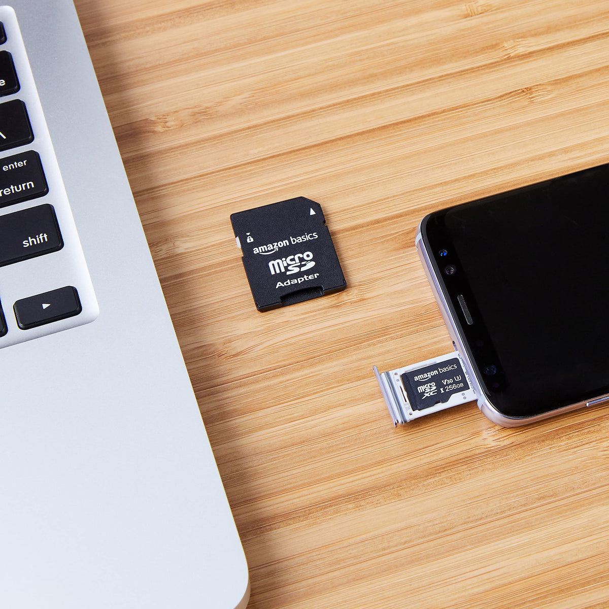 Amazon Basics microSDXC Memory Card with Full Size Adapter, A2, U3, Read Speed up to 100 MB/s, 64GB, Black (2pack)