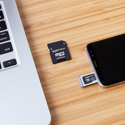Amazon Basics microSDXC Memory Card with Full Size Adapter, A2, U3, Read Speed up to 100 MB/s, 64GB, Black (2pack)