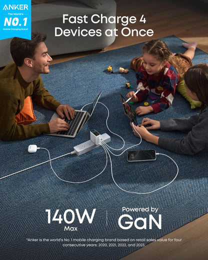 Anker MacBook Charger,140W Max 4-Port GaN USB C Charger Block with Smart Display,Fast Charger USB C Power Adapter,Touch Controls for MacBook,iPad,iPhone 17/16 Series (Include 5FT Cable,Non-Battery)