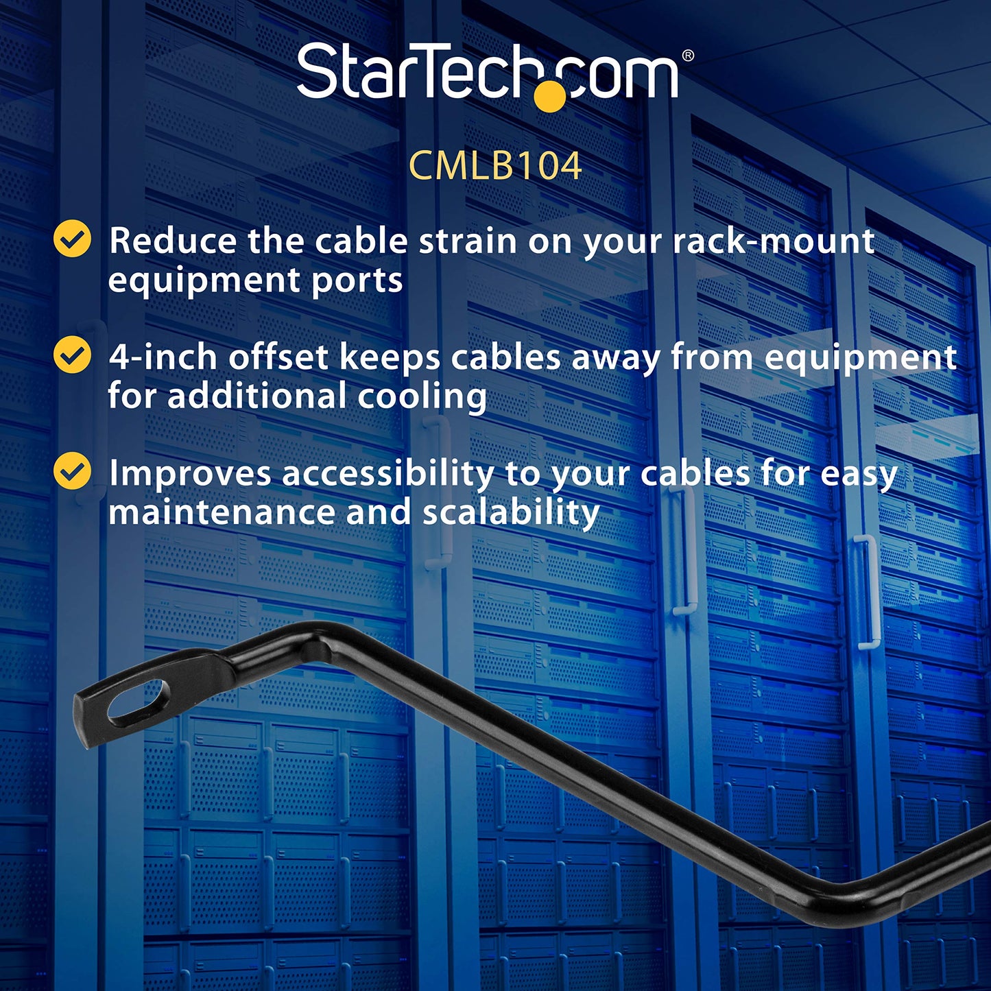 StarTech 10-Pack Horizontal Lacing Bar with 2in (5.1cm) Offset at 75 Degrees, Server Rack Cable Management, 19" Network Rack-Mount Cord Organizer, TAA