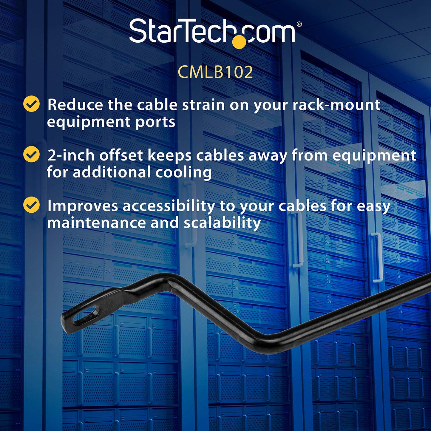 StarTech 10-Pack Horizontal Lacing Bar with 2in (5.1cm) Offset at 75 Degrees, Server Rack Cable Management, 19" Network Rack-Mount Cord Organizer, TAA