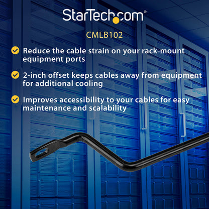 StarTech 10-Pack Horizontal Lacing Bar with 2in (5.1cm) Offset at 75 Degrees, Server Rack Cable Management, 19" Network Rack-Mount Cord Organizer, TAA