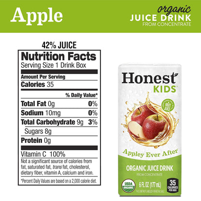 Honest Kids Organic Juice Drink, Appley Ever After, 6.75 fl oz Juice Box, Pack of 40