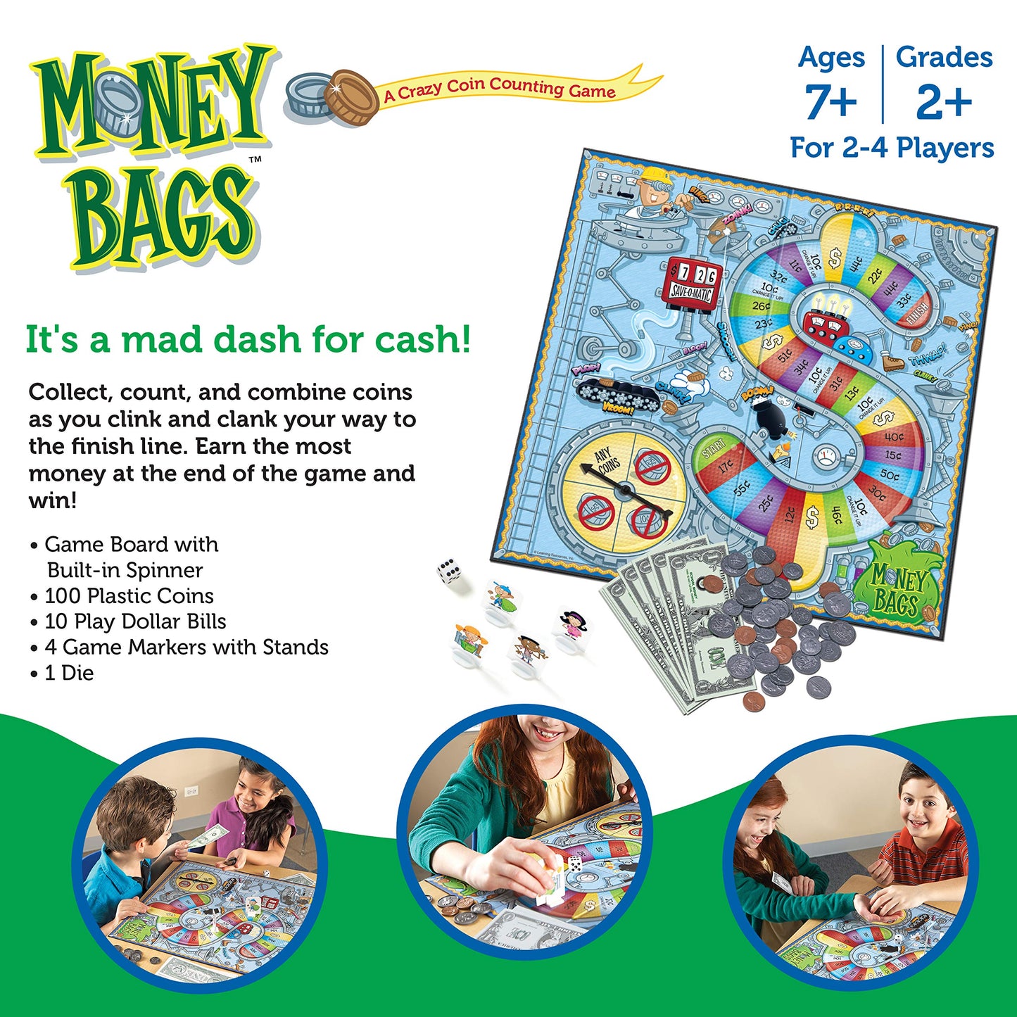 Learning Resources Money Bags Coin Value Game - Classroom Math Games, Financial Literacy for Kids, Play Coins for Kids, Counting Games, Money Board Game