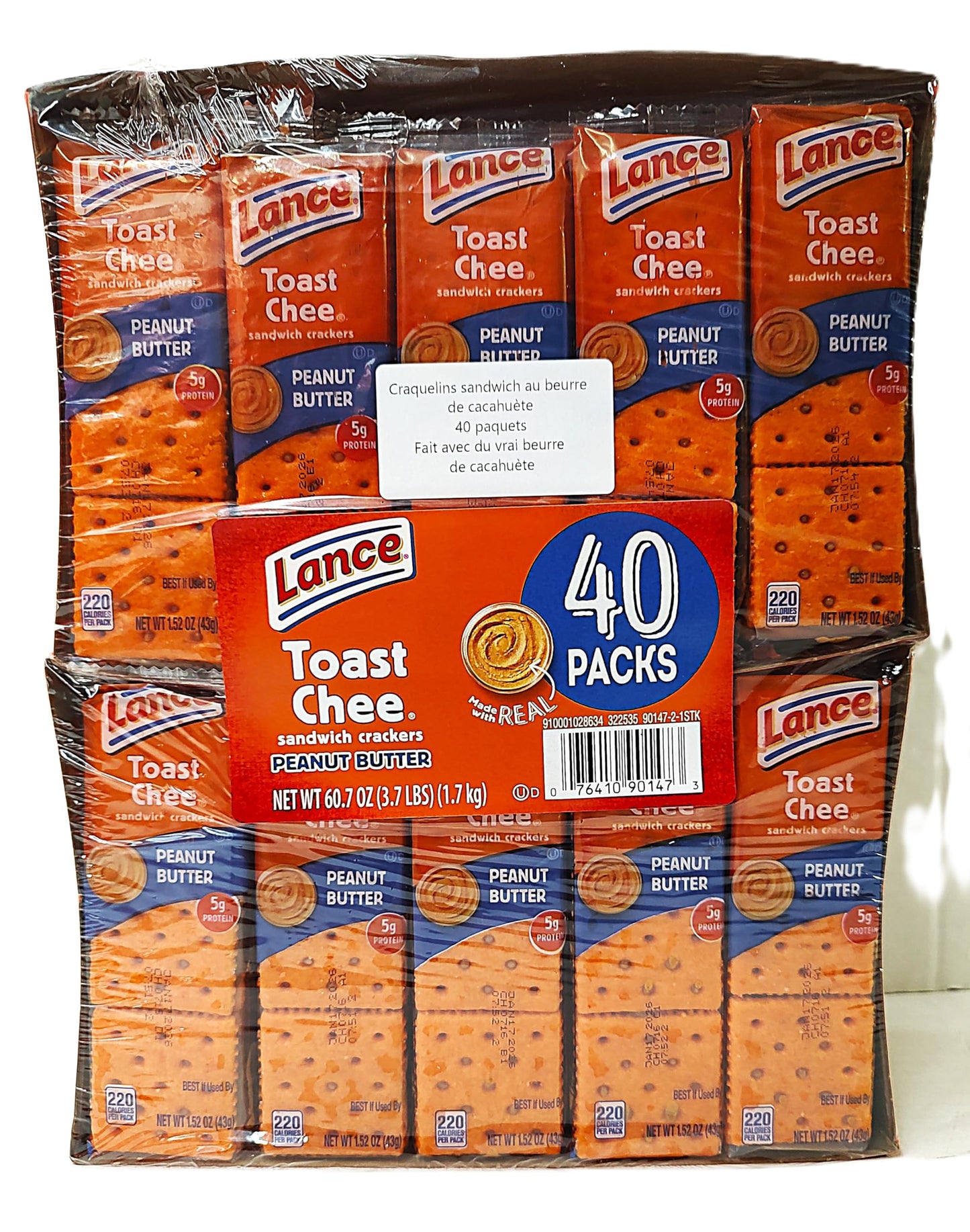 Lance Sandwich Crackers, Variety Pack, 3 Flavors, 20 Individually Wrapped Packs, 6 Sandwiches Each